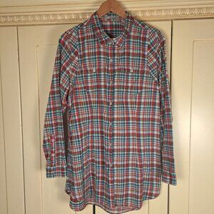 Toad & Co Women's Lightfoot Tunic Organic Cotton Flannel Button Down Sz Large